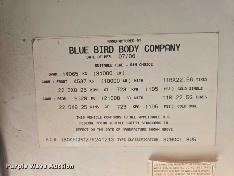 image for item ER1620 2007 Blue Bird Vision school bus