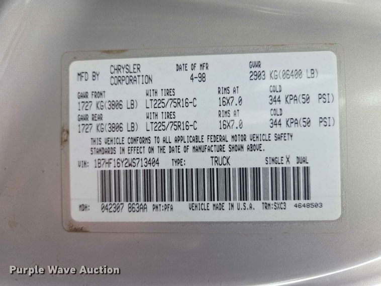 image for item ER1623 1998 Dodge Ram 1500 pickup truck
