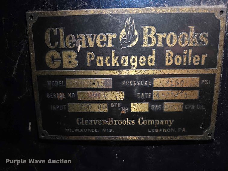image for item ER1631 1975 Cleaver Brooks PSM50-150 boiler