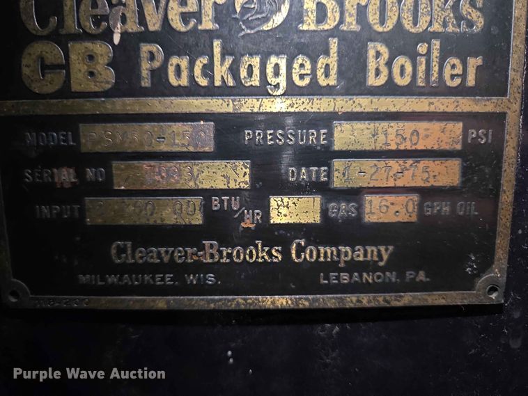 image for item ER1631 1975 Cleaver Brooks PSM50-150 boiler
