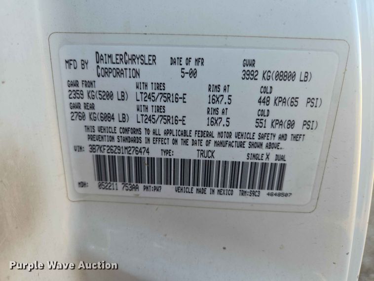 image for item ER1639 2001 Dodge Ram pickup truck