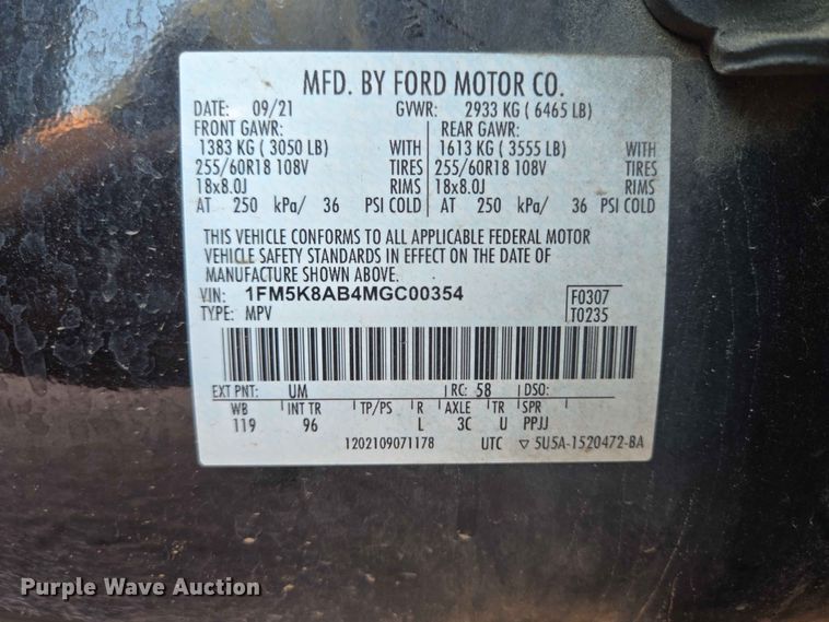 image for item ER1654 2021 Ford Explorer Police Interceptor SUV