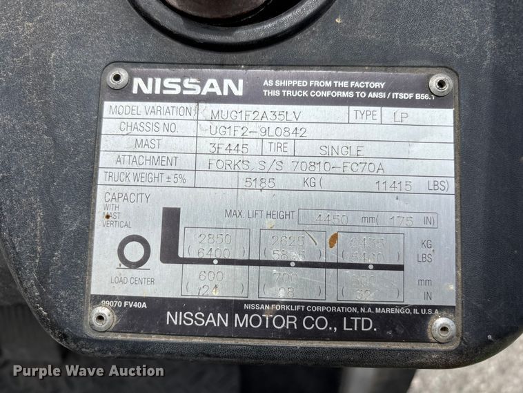 image for item ER7627 Nissan MUG1F2A35LV forklift