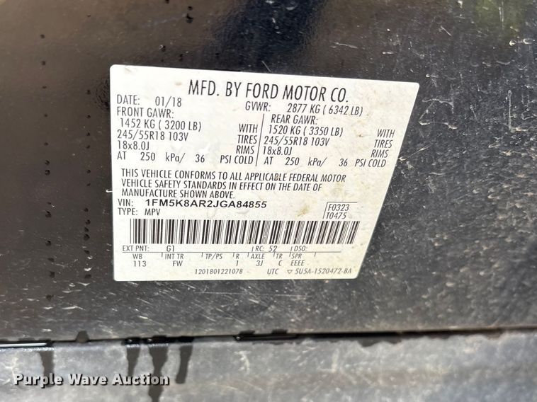 image for item ET2142 2018 Ford Explorer Police SUV