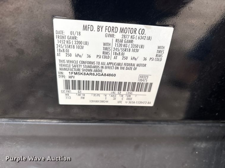 image for item ET2143 2018 Ford Explorer Police SUV