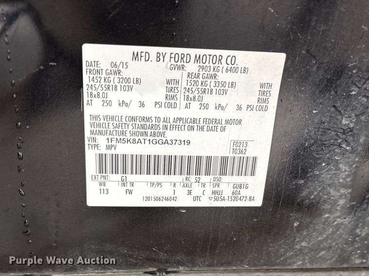 image for item ET2146 2016 Ford Explorer Police SUV