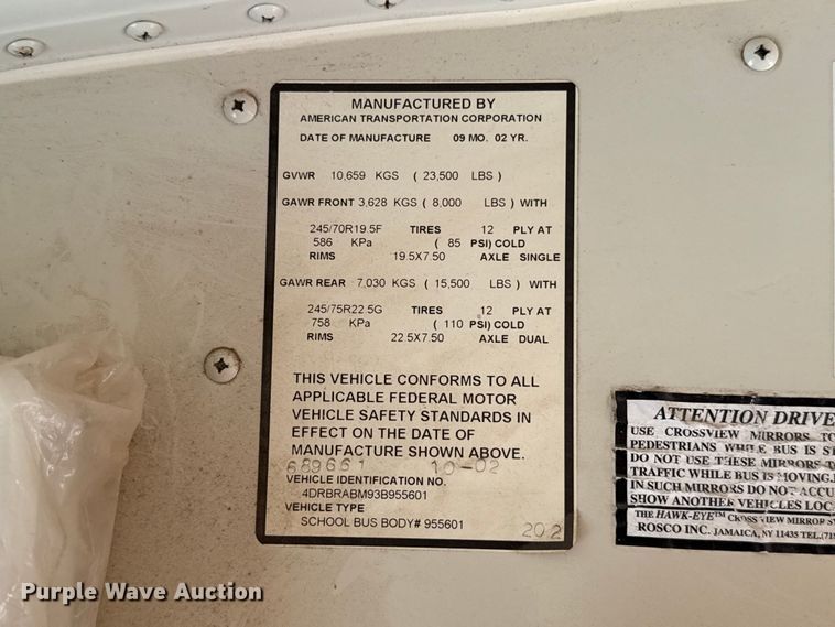 image for item ET6214 2003 International 3000IC school bus