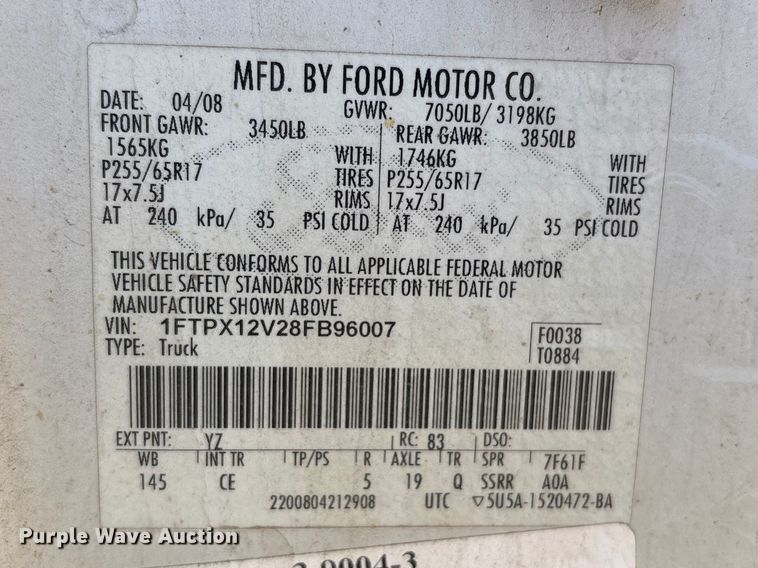 image for item EV2974 2008 Ford F150 Ext. Cab pickup truck