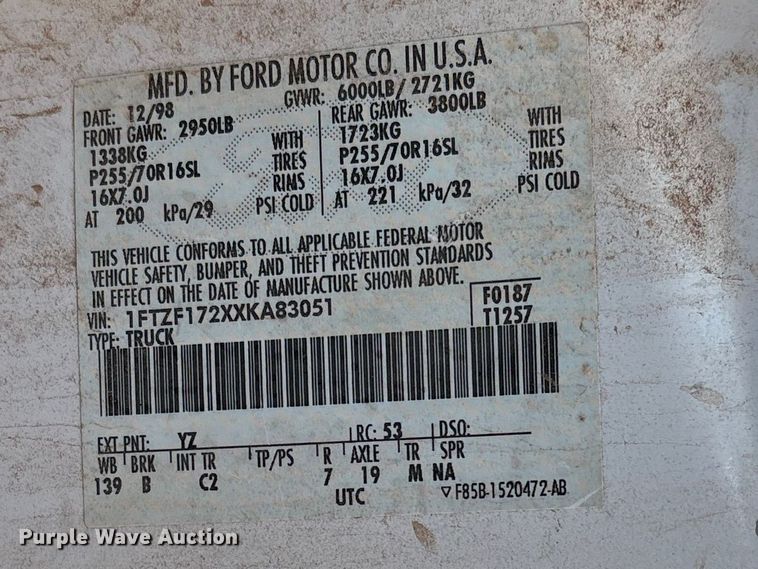 image for item EW0025 1999 Ford F150 pickup truck