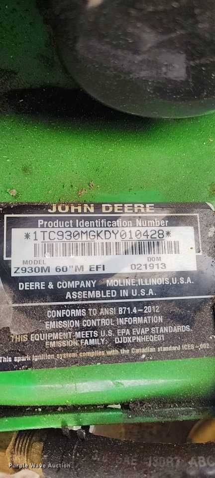 image for item EW1002 2013 John Deere Z930M ZTR lawn mower