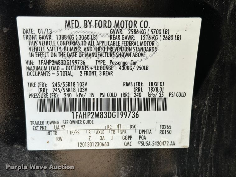 image for item EX4499 2013 Ford Taurus Police Interceptor 