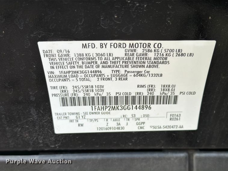 image for item EX4500 2016 Ford Taurus Police Interceptor 