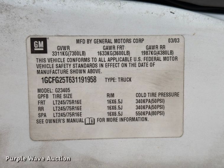 image for item EX4501 2003 Chevrolet Express 2500 van