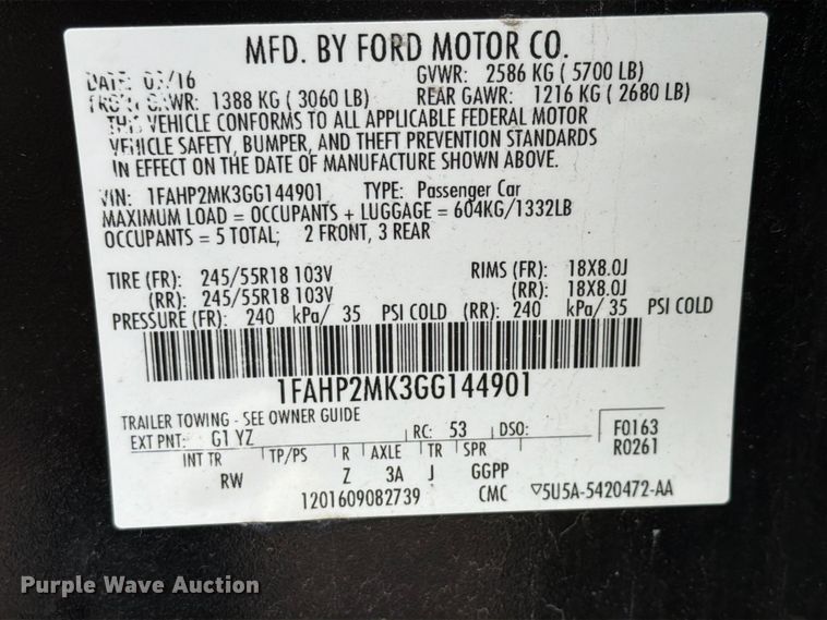 image for item EX4503 2016 Ford Taurus Police Interceptor 