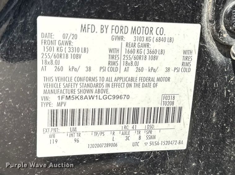 image for item EX4506 2020 Ford Explorer Police Interceptor SUV