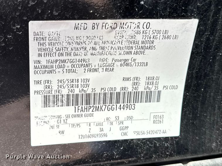 image for item EX4507 2016 Ford Taurus Police Interceptor 