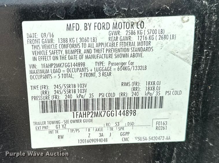 image for item EX4508 2016 Ford Taurus Police Interceptor 