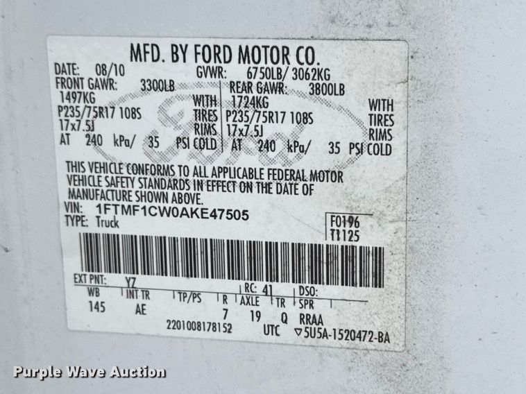 image for item EX4513 2010 Ford F150 pickup truck