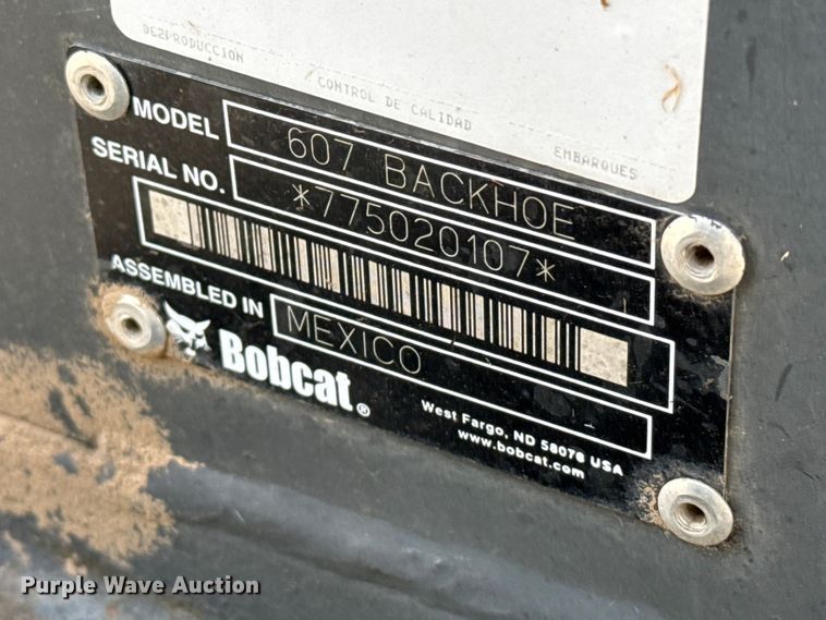 image for item FB6643 Bobcat 607 skid steer backhoe