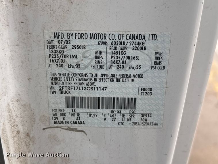 image for item FB6649 2003 Ford F150 XL pickup truck