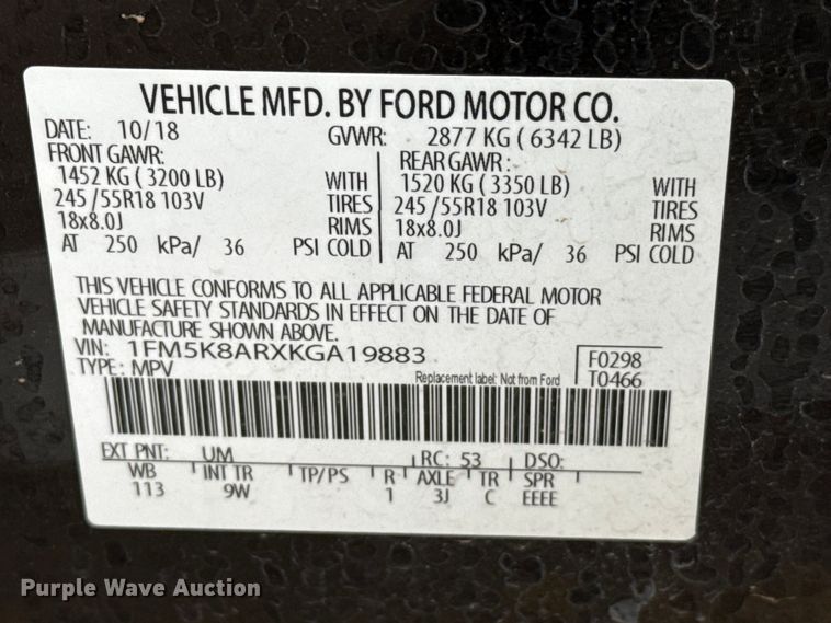 image for item FB6652 2019 Ford Explorer Police SUV