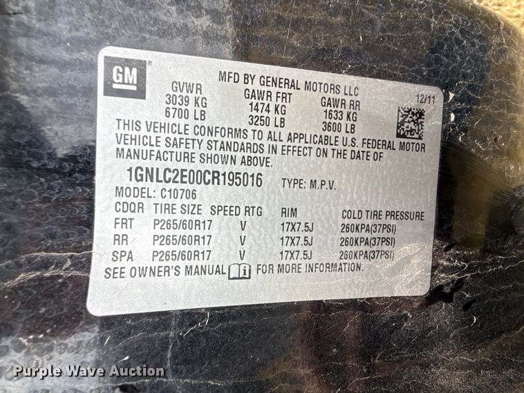 image for item FB6655 2012 Chevrolet Tahoe Police SUV