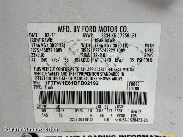 image for item FB6656 2011 Ford F150 Crew Cab pickup truck