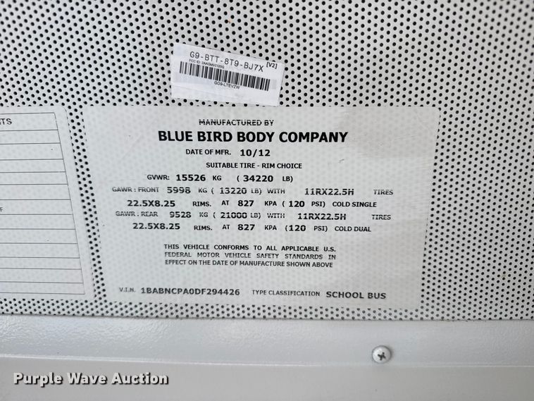 image for item FB6672 2013 Blue Bird school bus