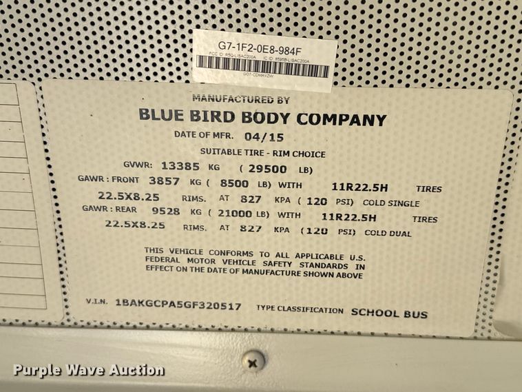 image for item FB6673 2016 Blue Bird school bus