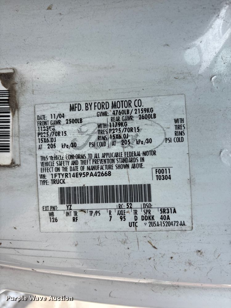 image for item FB8760 2005 Ford Ranger Ext. Cab pickup truck