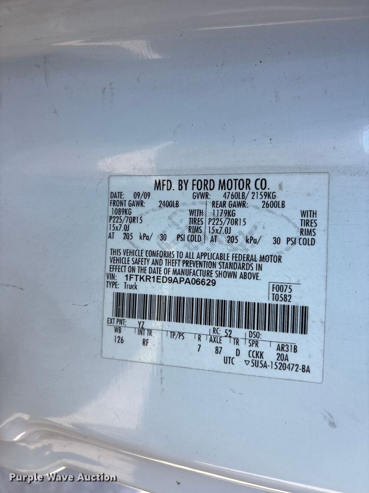 image for item FB8761 2010 Ford Ranger Ext. Cab pickup truck