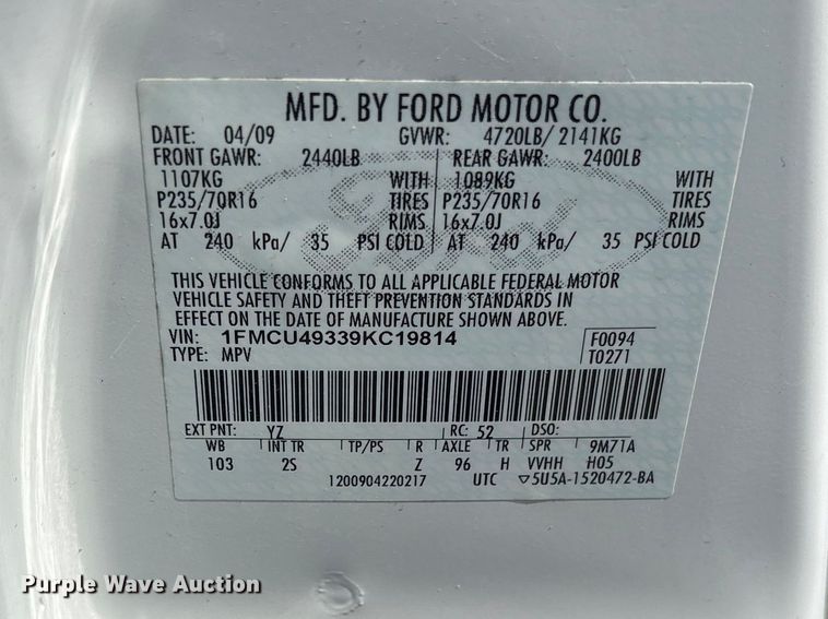 image for item FB8772 2009 Ford Escape SUV