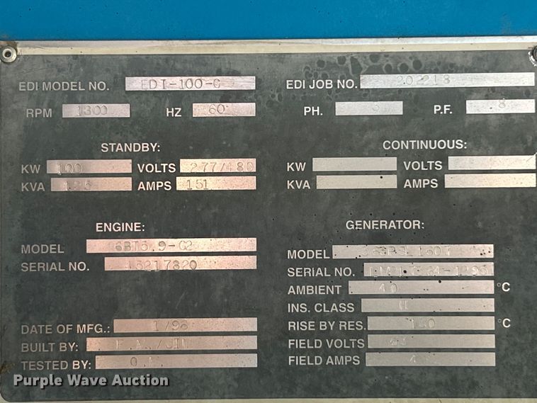 image for item FC2647 1996 Energy Dynamics 363PSL1607 generator