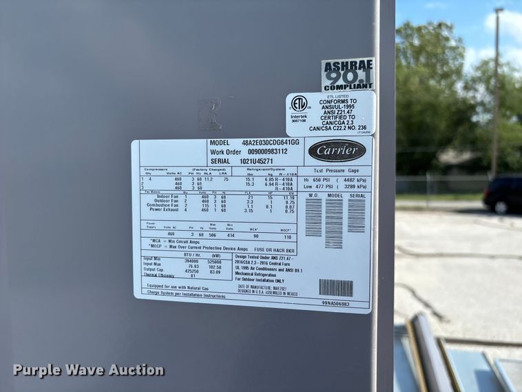 image for item FC5893 2021 Carrier 48A2E030CDG641GG HVAC unit
