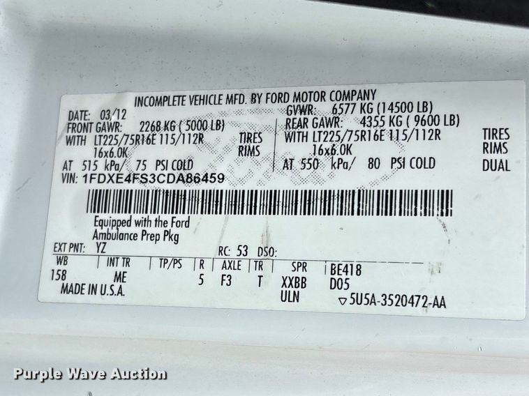 image for item FG0397 2012 Ford Econoline ambulance