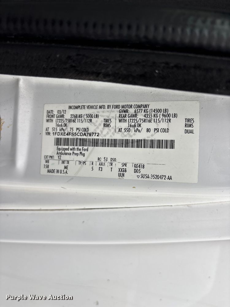 image for item FG0398 2012 Ford Econoline ambulance