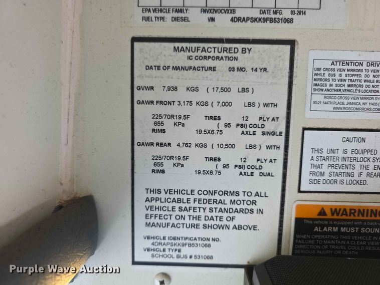 image for item FH6065 2015 IC BE school bus