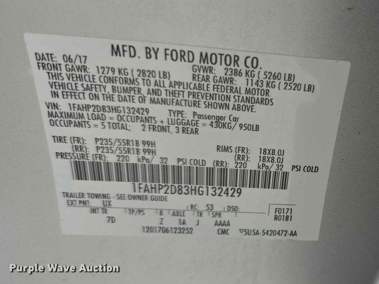 image for item FH6071 2017 Ford Taurus 