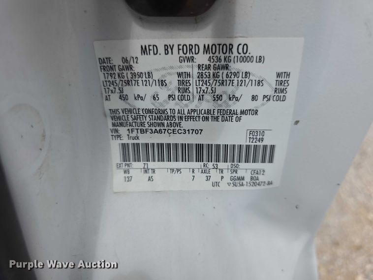 image for item FI0643 2012 Ford F350 Super Duty XL pickup truck