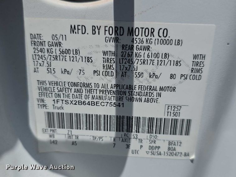 image for item FI0992 2011 Ford F250 Super Duty XL Ext. Cab pickup truck