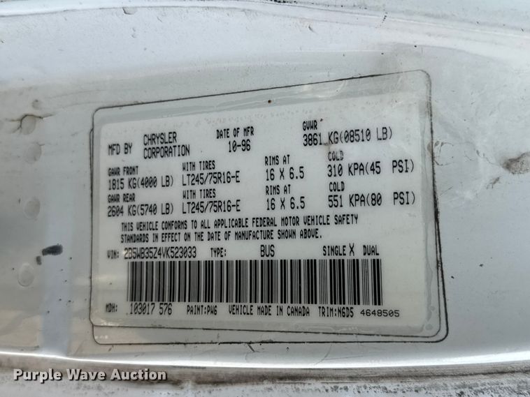 image for item NA9301 1997 Dodge Ram Wagon B3500 van