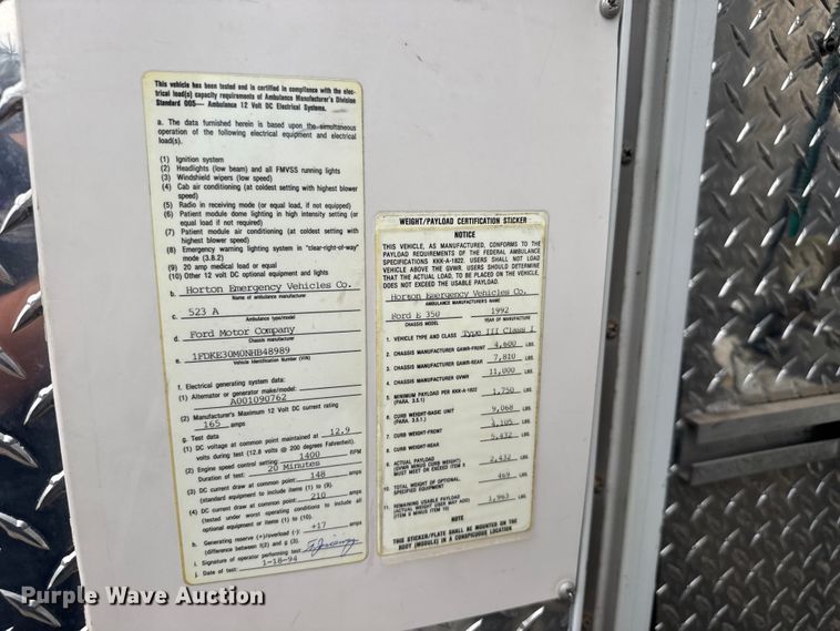 image for item NA9309 1992 Ford E350 ambulance
