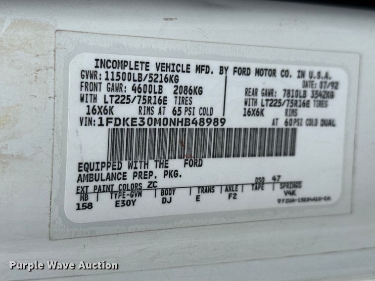 image for item NA9309 1992 Ford E350 ambulance