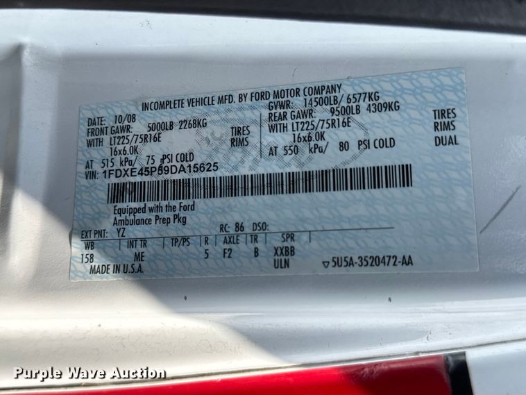 image for item NA9310 2009 Ford E450 ambulance