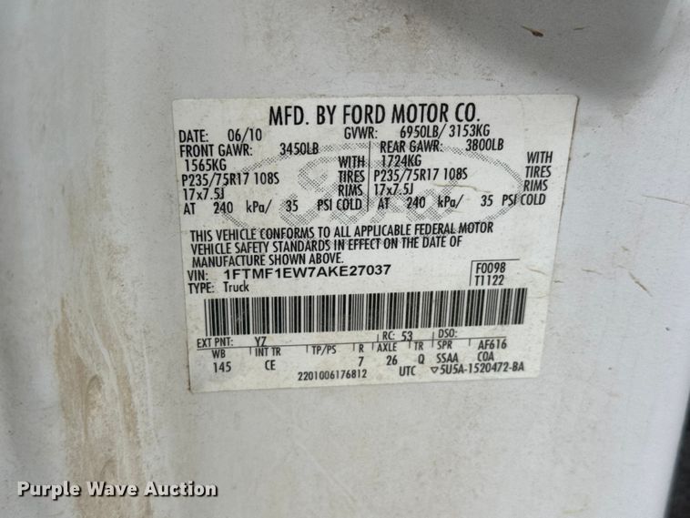 image for item NA9352 2010 Ford F150 pickup truck