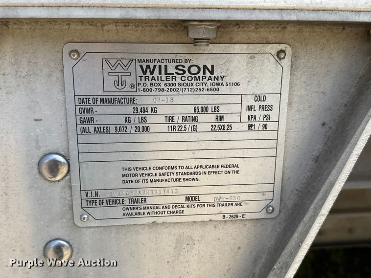 image for item DW6768 2019 Wilson DWH-650 Pacesetter grain trailer
