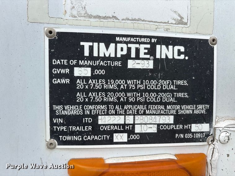 image for item EU5617 1993 Timpte, Inc grain trailer