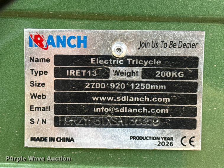 image for item FB6523 2026 iRanch Electric Tricycle 