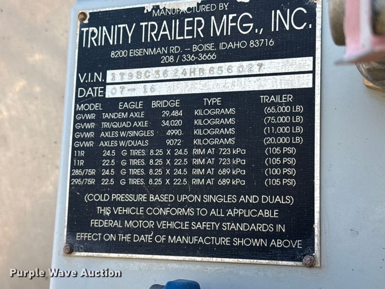 image for item FC2300 2017 Trinity Trailer Mfg Eagle Bridge live bottom trailer