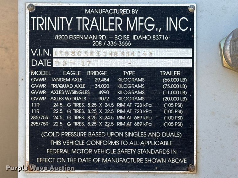 image for item FC2306 2017 Trinity Trailer Mfg Eagle Bridge live bottom trailer